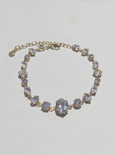 Gold tone clear crystal - clear, oval
